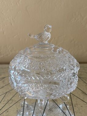 Hofbauer Crystal Covered Candy Dish with Bird Finial